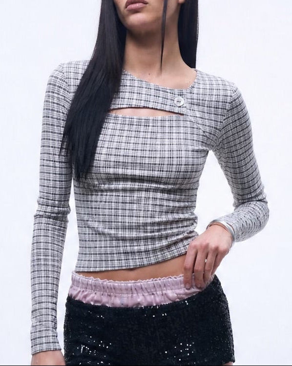 Key Long Sleeve Gray Plaid