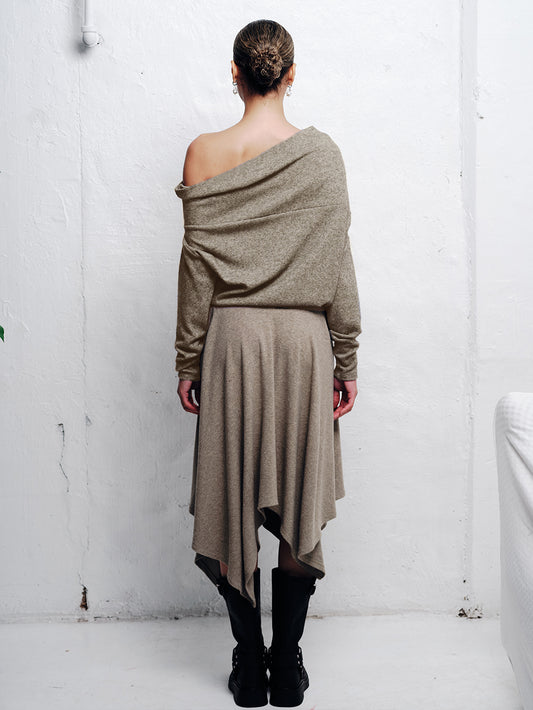 ASYMMETRICAL WOOL BLEND SWEATER IN SAGE