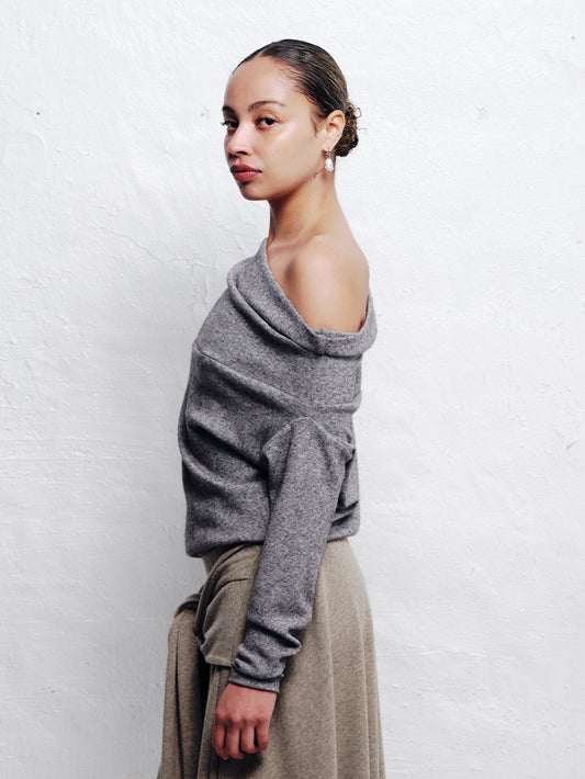 ASYMMETRICAL WOOL BLEND SWEATER IN GREY